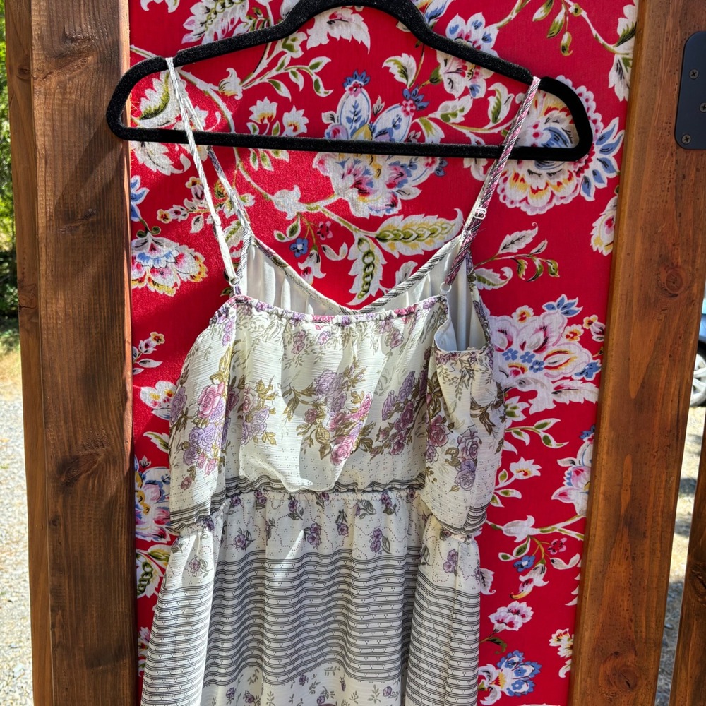 Cream Floral Boho Cottage Prairie Maxi Sun Dress Women's Size M - Picture 10 of 15